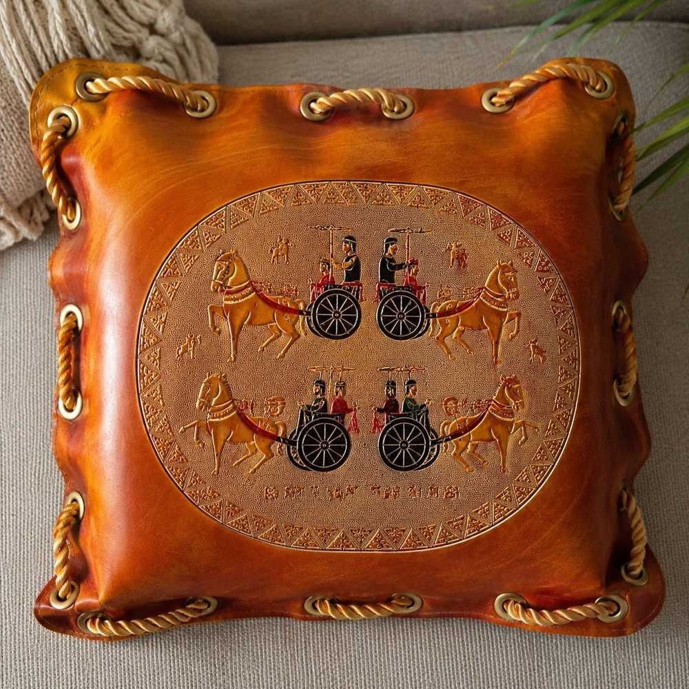 Vintage 1970s Faux Leather‎ Chariot Lounge Cushion Rope Lace Boho Decor UNIQUE